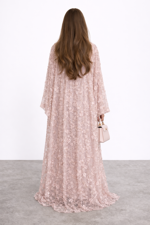Blush Pink Lace Abaya