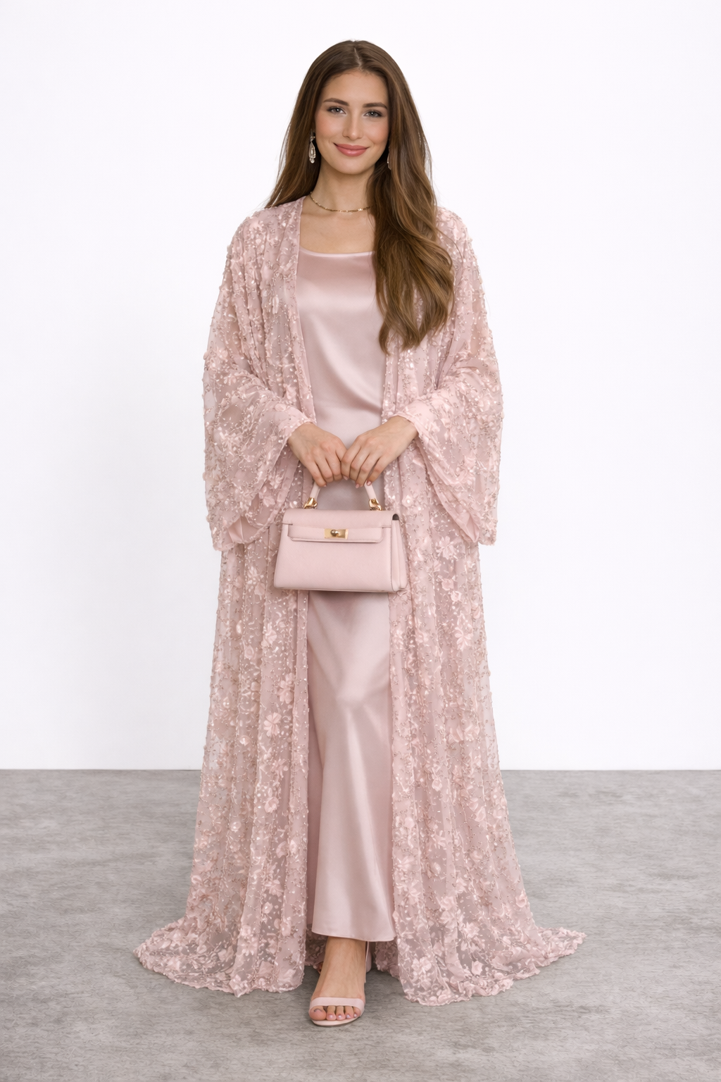 Blush Pink Lace Abaya