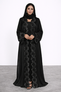 Black Floral Lace Abaya